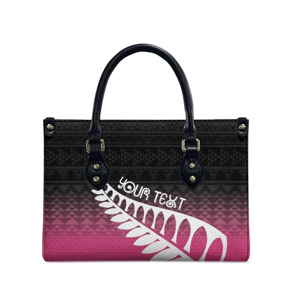 Pink Silver Fern Spirit Taniko Tukutuku Personalised Leather Bag LT9 - Polynesian Pride