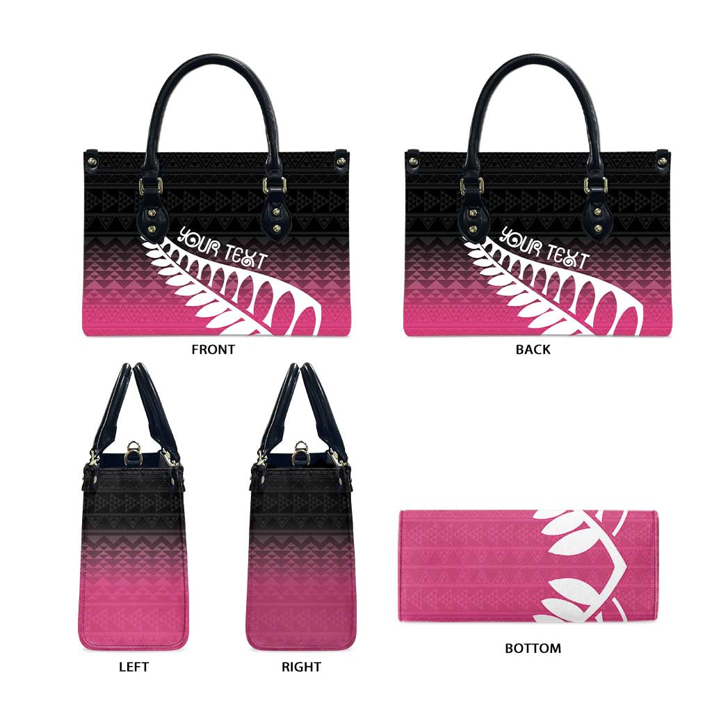 Pink Silver Fern Spirit Taniko Tukutuku Personalised Leather Bag LT9 - Polynesian Pride