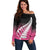 Pink Silver Fern Spirit Taniko Tukutuku Personalised Off Shoulder Sweater