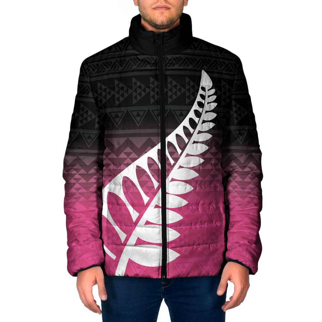 Pink Silver Fern Spirit Taniko Tukutuku Personalised Padded Jacket LT9 Men Pink - Polynesian Pride