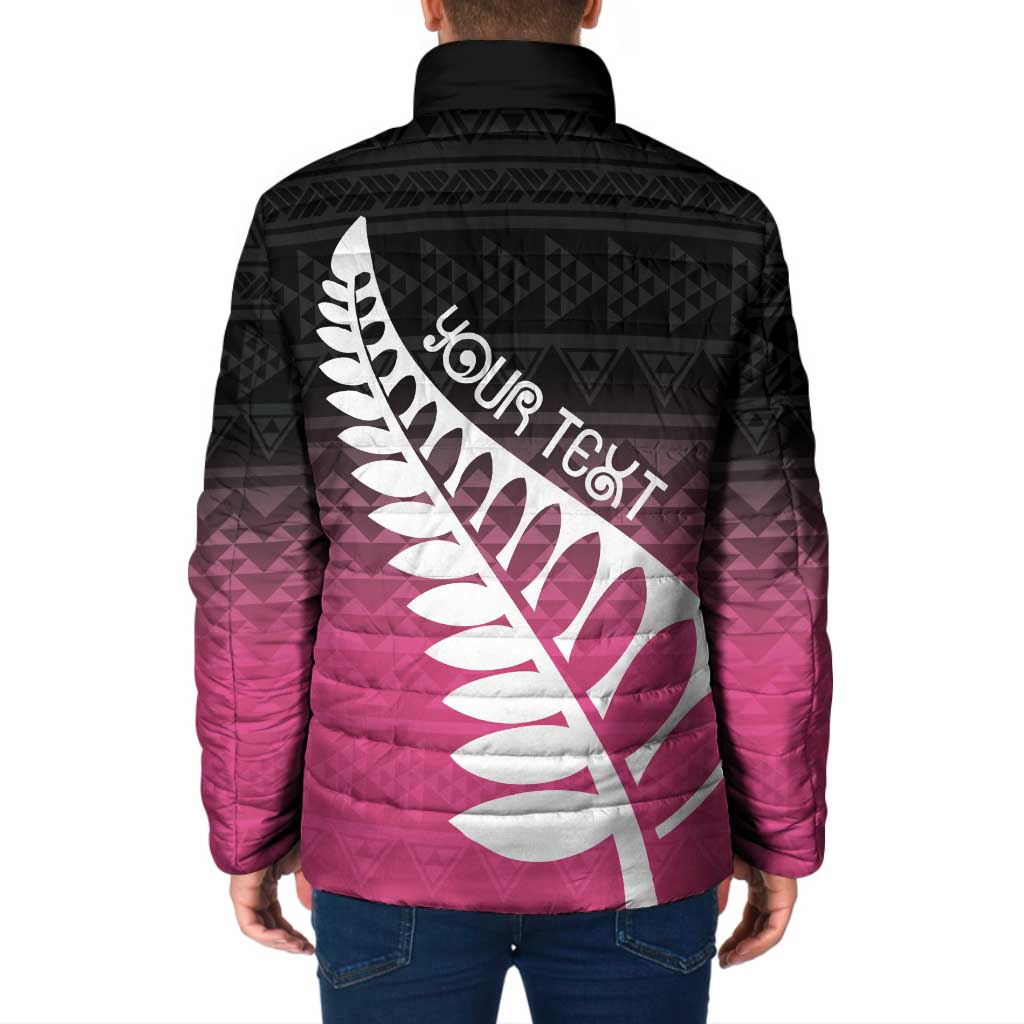 Pink Silver Fern Spirit Taniko Tukutuku Personalised Padded Jacket LT9 - Polynesian Pride