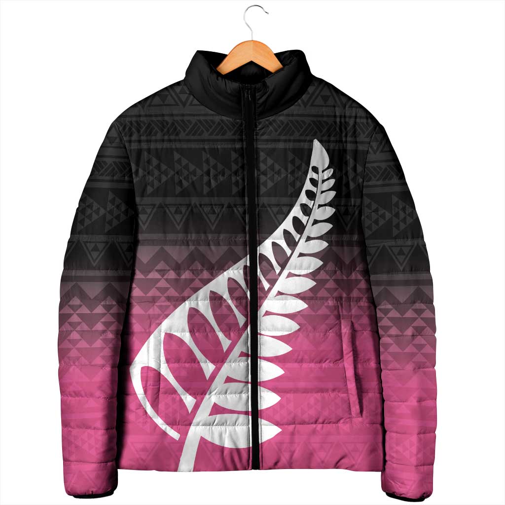 Pink Silver Fern Spirit Taniko Tukutuku Personalised Padded Jacket LT9 - Polynesian Pride