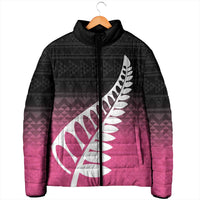 Pink Silver Fern Spirit Taniko Tukutuku Personalised Padded Jacket LT9 - Polynesian Pride