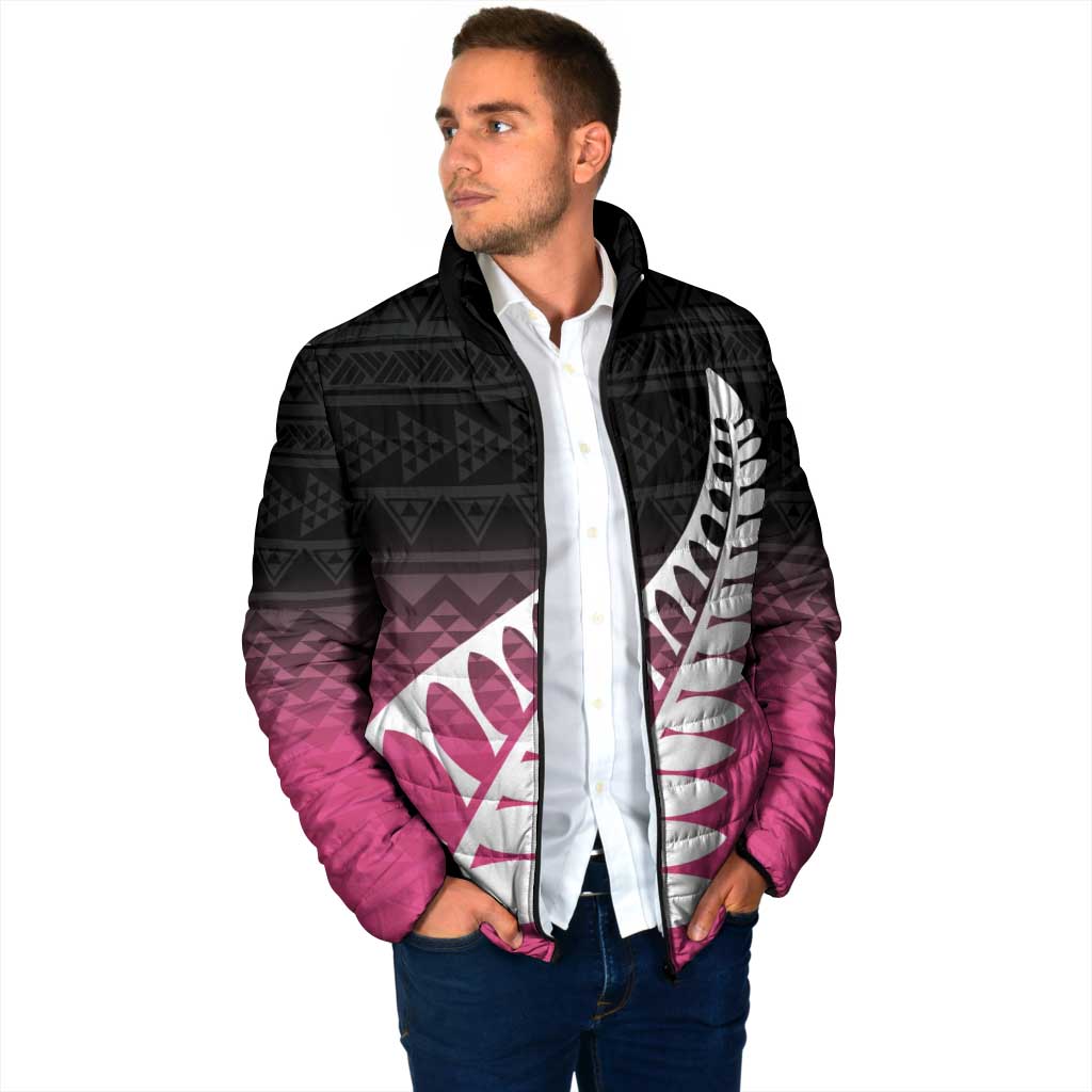 Pink Silver Fern Spirit Taniko Tukutuku Personalised Padded Jacket LT9 - Polynesian Pride