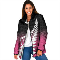 Pink Silver Fern Spirit Taniko Tukutuku Personalised Padded Jacket LT9 Women Pink - Polynesian Pride
