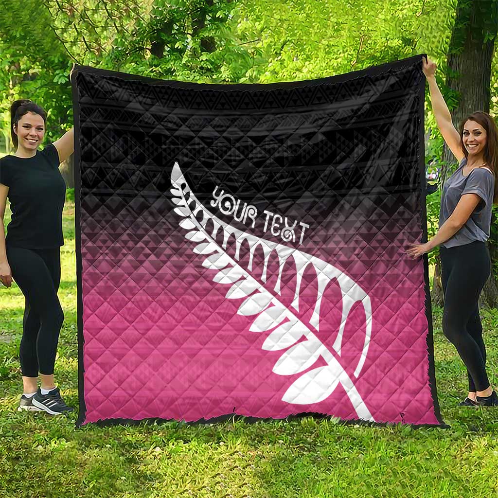 Pink Silver Fern Spirit Taniko Tukutuku Personalised Quilt LT9 - Polynesian Pride