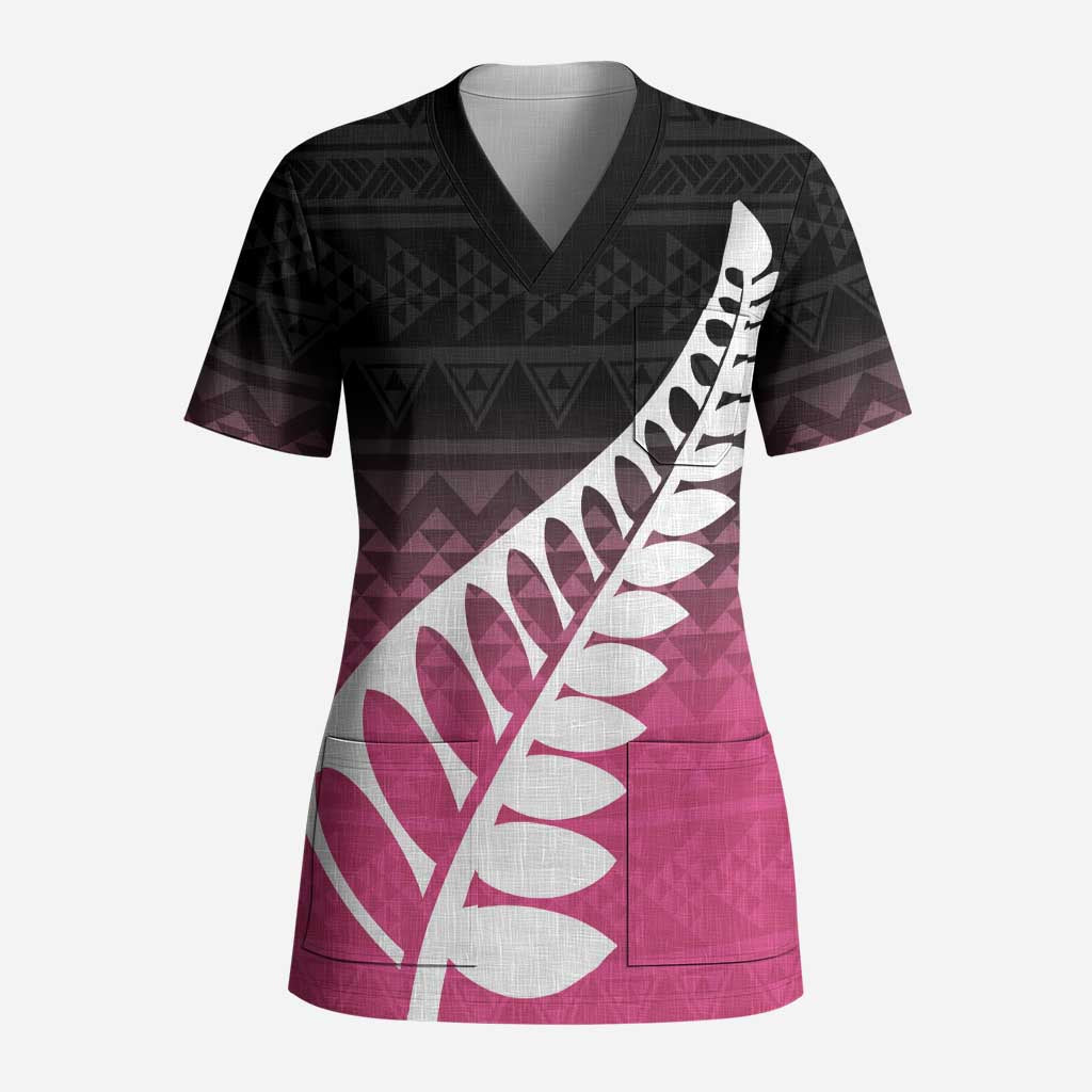 Pink Silver Fern Spirit Taniko Tukutuku Personalised Scrub Top LT9 Adult Pink - Polynesian Pride