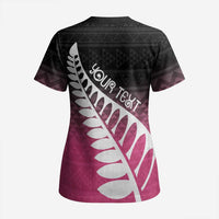 Pink Silver Fern Spirit Taniko Tukutuku Personalised Scrub Top LT9 - Polynesian Pride