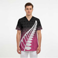 Pink Silver Fern Spirit Taniko Tukutuku Personalised Scrub Top LT9 - Polynesian Pride