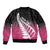 Pink Silver Fern Spirit Taniko Tukutuku Personalised Sleeve Zip Bomber Jacket