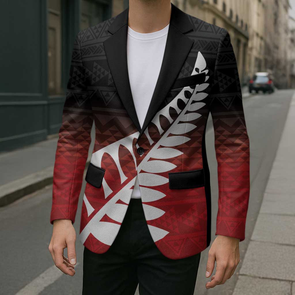 Red Silver Fern Spirit Taniko Tukutuku Personalised Blazer LT9 - Polynesian Pride