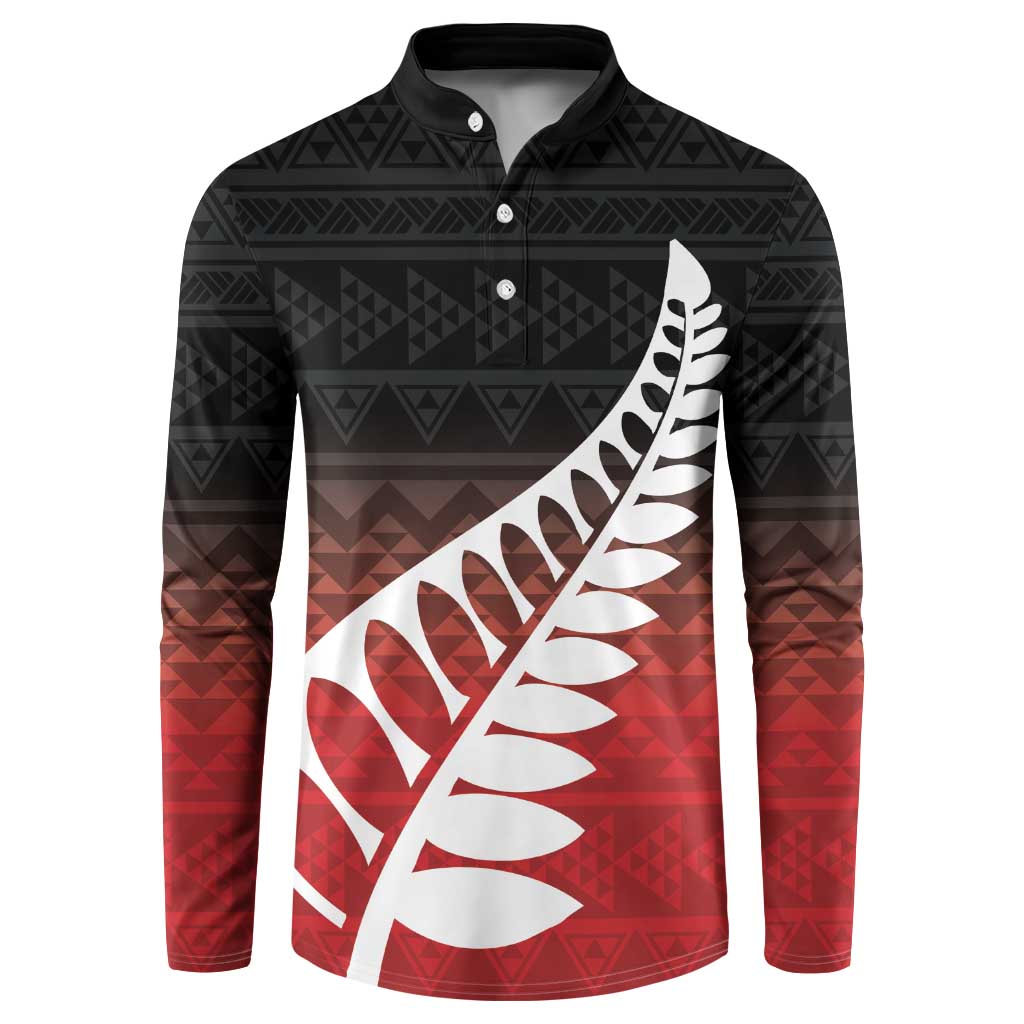Red Silver Fern Spirit Taniko Tukutuku Personalised Button Sweatshirt LT9 Red - Polynesian Pride