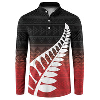 Red Silver Fern Spirit Taniko Tukutuku Personalised Button Sweatshirt LT9 Red - Polynesian Pride