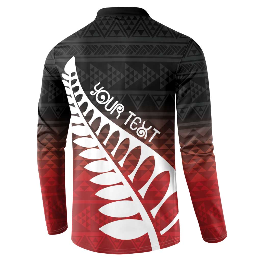 Red Silver Fern Spirit Taniko Tukutuku Personalised Button Sweatshirt LT9 - Polynesian Pride