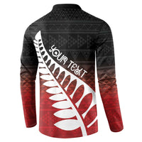 Red Silver Fern Spirit Taniko Tukutuku Personalised Button Sweatshirt LT9 - Polynesian Pride