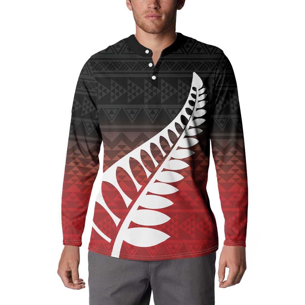 Red Silver Fern Spirit Taniko Tukutuku Personalised Button Sweatshirt LT9 - Polynesian Pride
