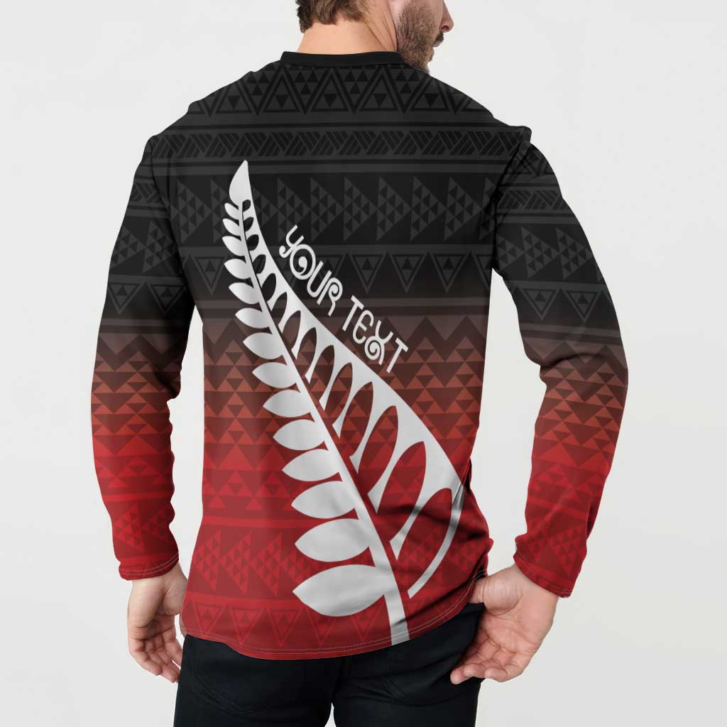 Red Silver Fern Spirit Taniko Tukutuku Personalised Button Sweatshirt LT9 - Polynesian Pride