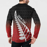 Red Silver Fern Spirit Taniko Tukutuku Personalised Button Sweatshirt LT9 - Polynesian Pride
