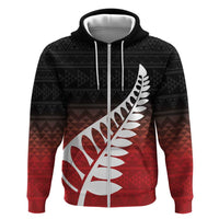 Red Silver Fern Spirit Taniko Tukutuku Personalised Hoodie LT9 Zip Hoodie Red - Polynesian Pride