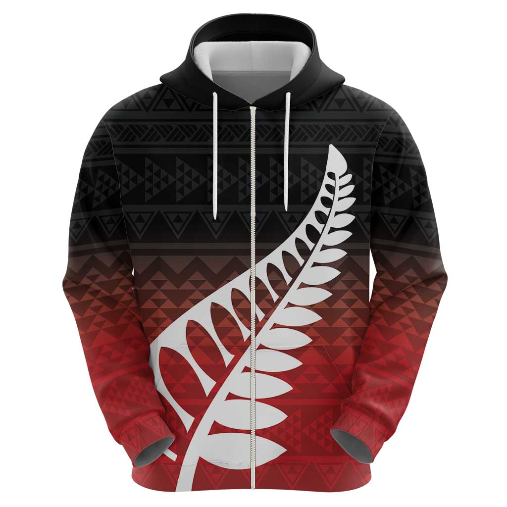 Red Silver Fern Spirit Taniko Tukutuku Personalised Hoodie LT9 - Polynesian Pride