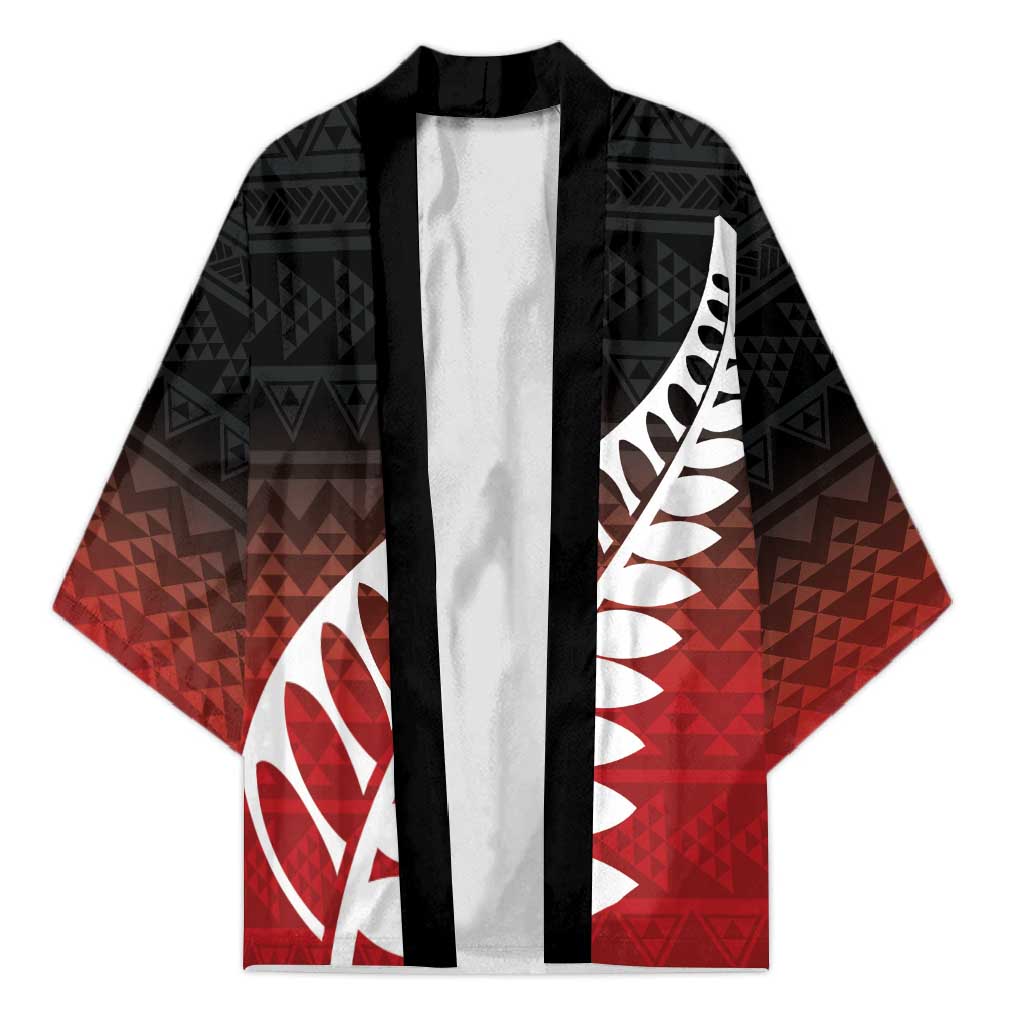 Red Silver Fern Spirit Taniko Tukutuku Personalised Kimono LT9 Unisex Red - Polynesian Pride