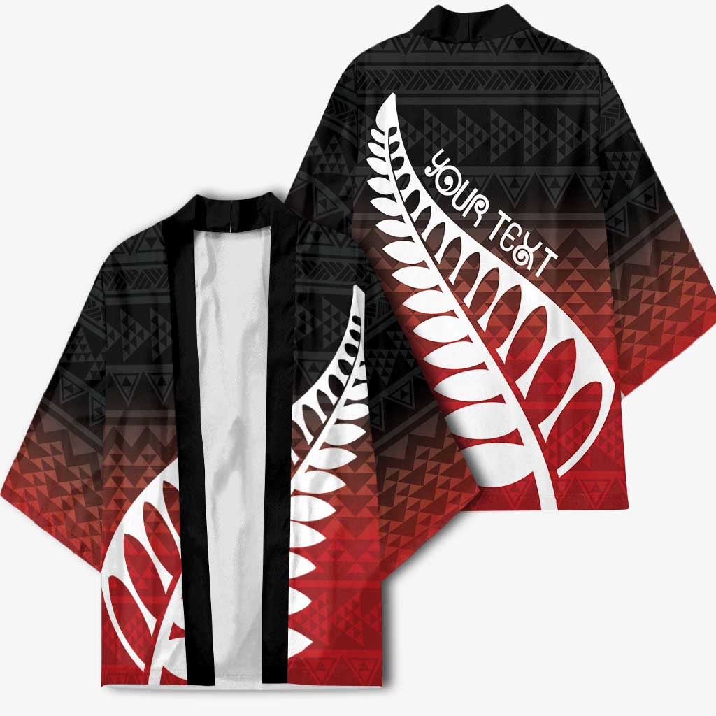 Red Silver Fern Spirit Taniko Tukutuku Personalised Kimono LT9 - Polynesian Pride