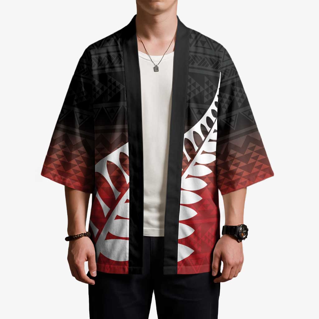 Red Silver Fern Spirit Taniko Tukutuku Personalised Kimono LT9 - Polynesian Pride