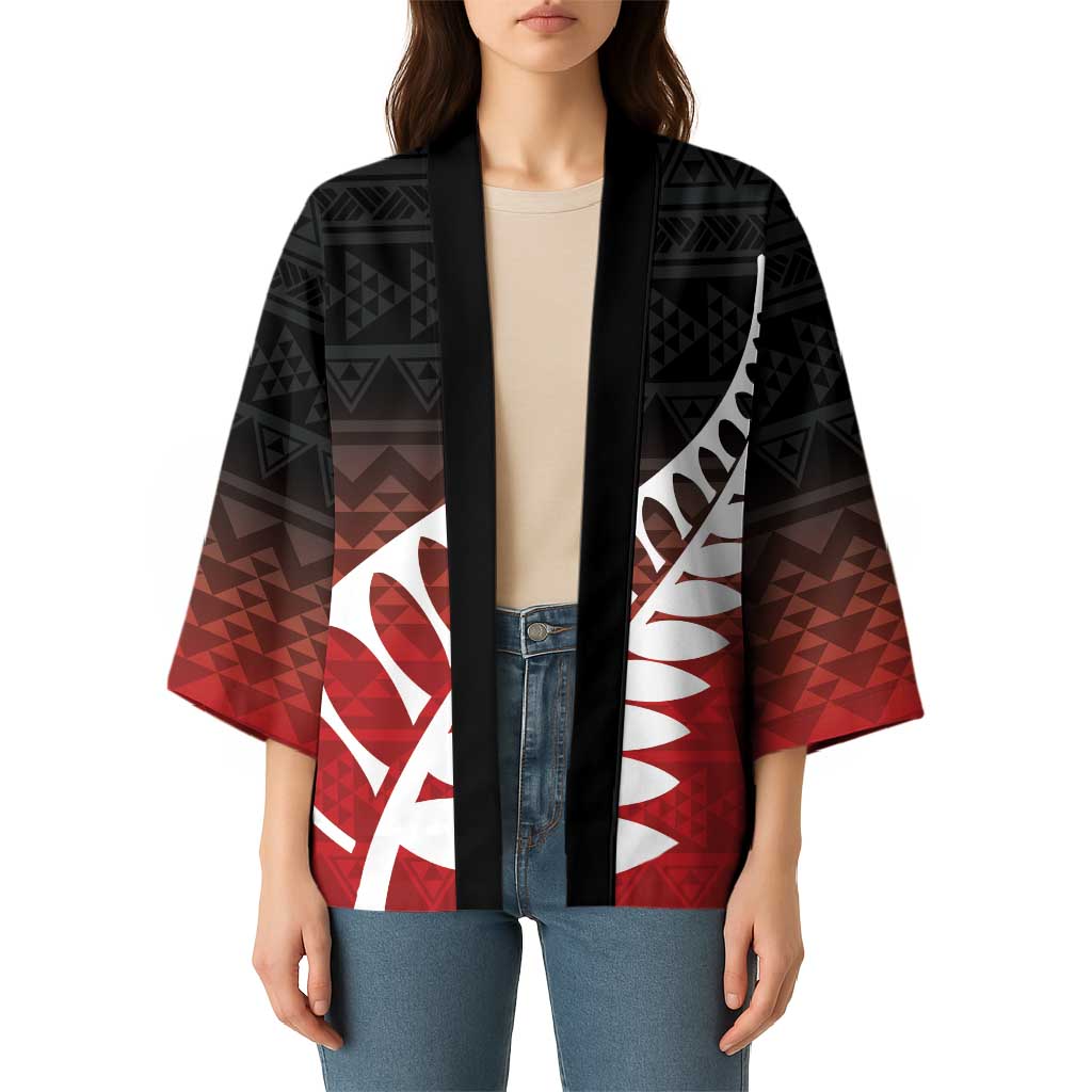Red Silver Fern Spirit Taniko Tukutuku Personalised Kimono LT9 - Polynesian Pride