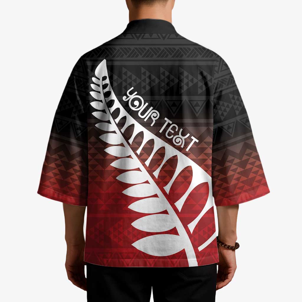 Red Silver Fern Spirit Taniko Tukutuku Personalised Kimono LT9 - Polynesian Pride
