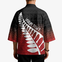 Red Silver Fern Spirit Taniko Tukutuku Personalised Kimono LT9 - Polynesian Pride