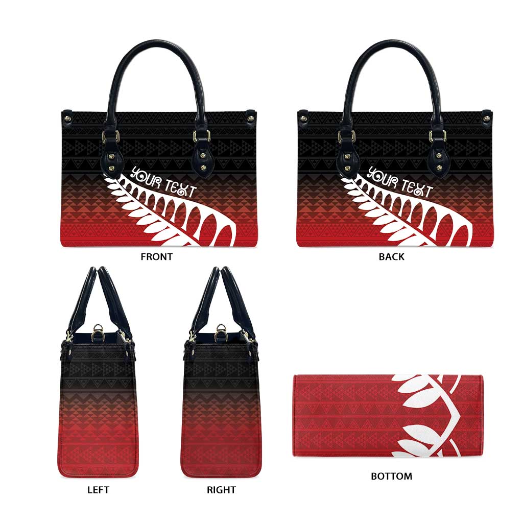 Red Silver Fern Spirit Taniko Tukutuku Personalised Leather Bag LT9 - Polynesian Pride