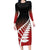 Red Silver Fern Spirit Taniko Tukutuku Personalised Long Sleeve Bodycon Dress