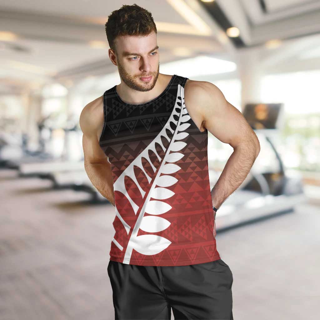 Red Silver Fern Spirit Taniko Tukutuku Personalised Men Tank Top