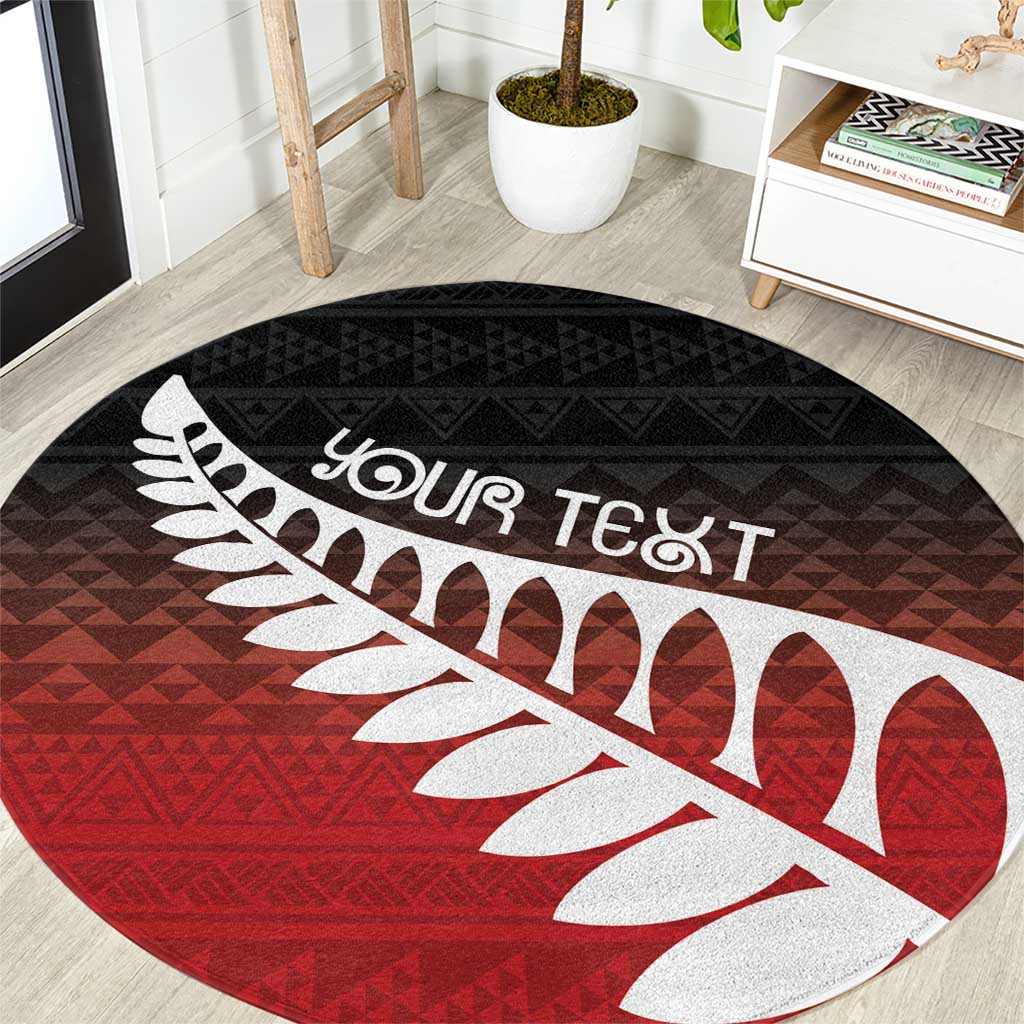 Red Silver Fern Spirit Taniko Tukutuku Personalised Round Carpet LT9 Red - Polynesian Pride