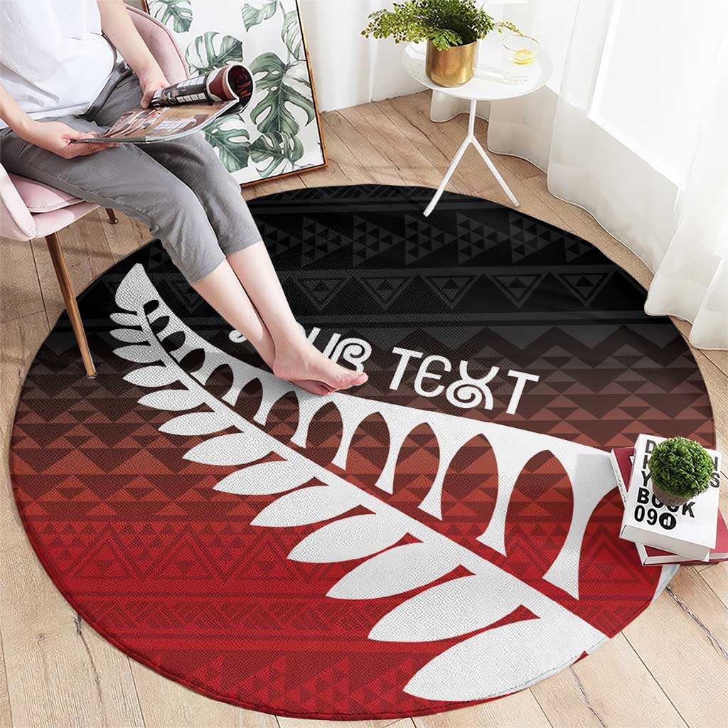 Red Silver Fern Spirit Taniko Tukutuku Personalised Round Carpet LT9 - Polynesian Pride