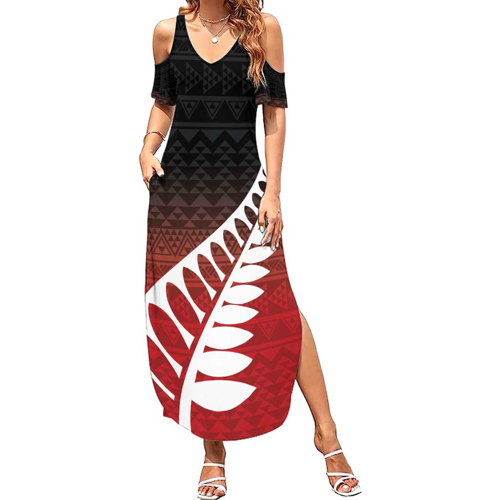 Red Silver Fern Spirit Taniko Tukutuku Personalised Summer Maxi Dress