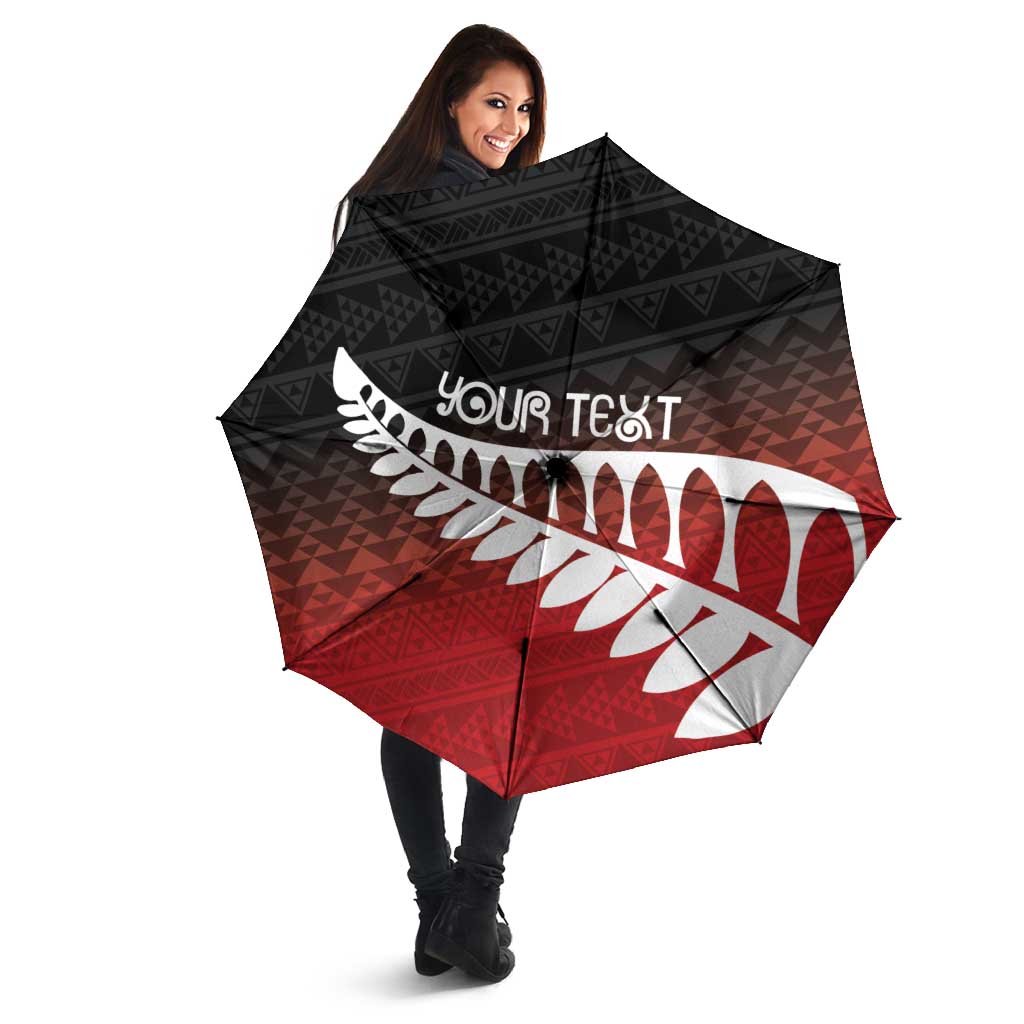 Red Silver Fern Spirit Taniko Tukutuku Personalised Umbrella LT9 - Polynesian Pride