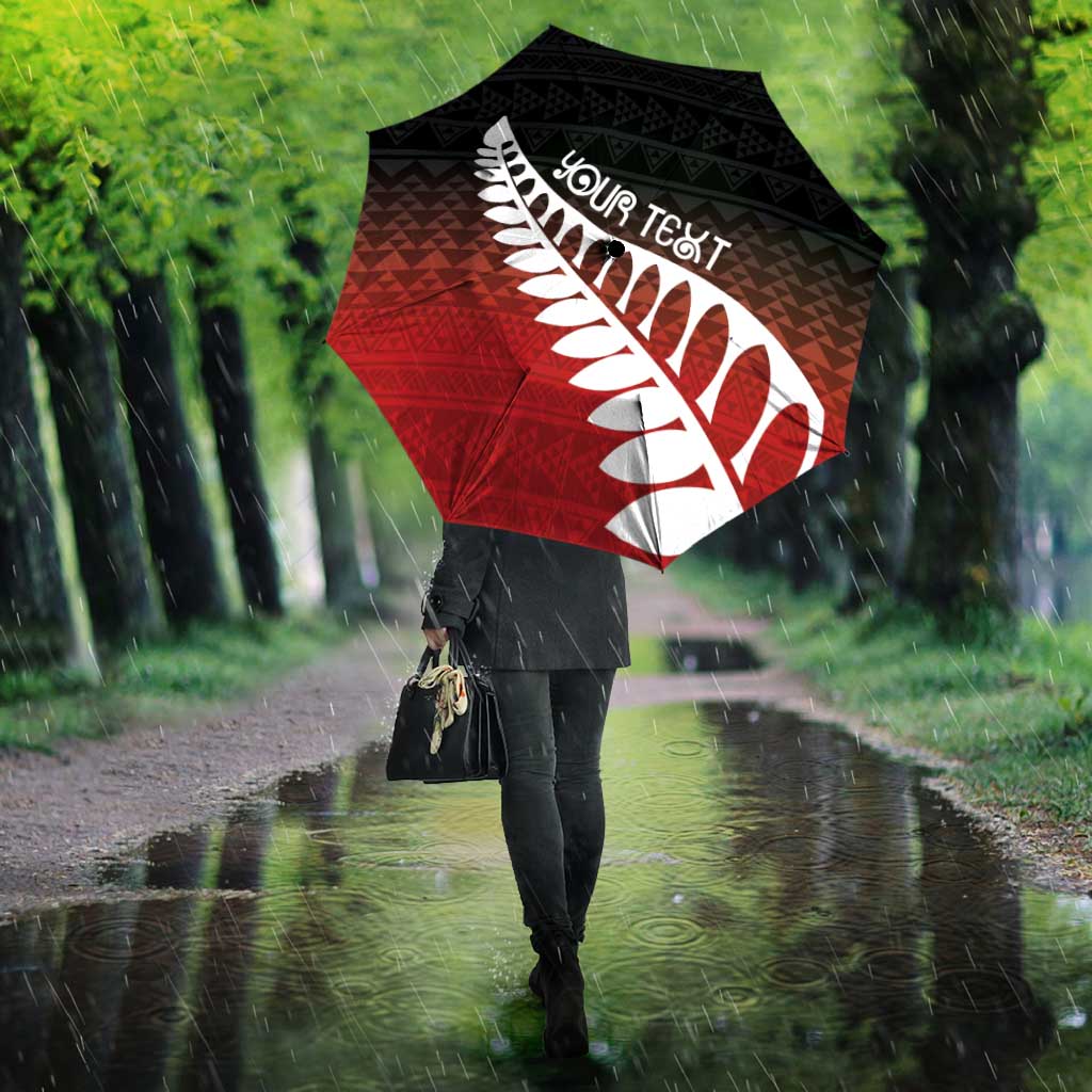 Red Silver Fern Spirit Taniko Tukutuku Personalised Umbrella LT9 - Polynesian Pride