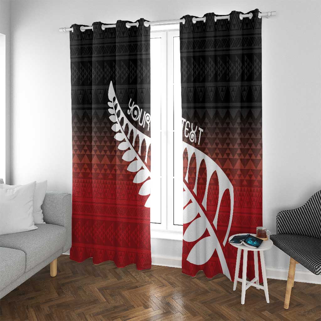 Red Silver Fern Spirit Taniko Tukutuku Personalised Window Curtain LT9 With Grommets Red - Polynesian Pride