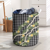 Aloha Puakenikeni Anthurium Pikake Lei Laundry Basket Black Hawaiian Palaka Pattern LT9 Black - Polynesian Pride