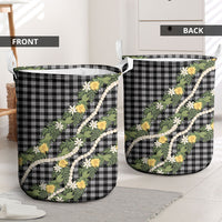 Aloha Puakenikeni Anthurium Pikake Lei Laundry Basket Black Hawaiian Palaka Pattern LT9 - Polynesian Pride