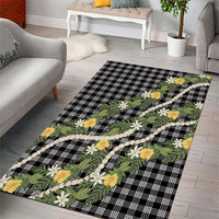 Aloha Puakenikeni Anthurium Pikake Lei Area Rug Black Hawaiian Palaka Pattern LT9 - Polynesian Pride