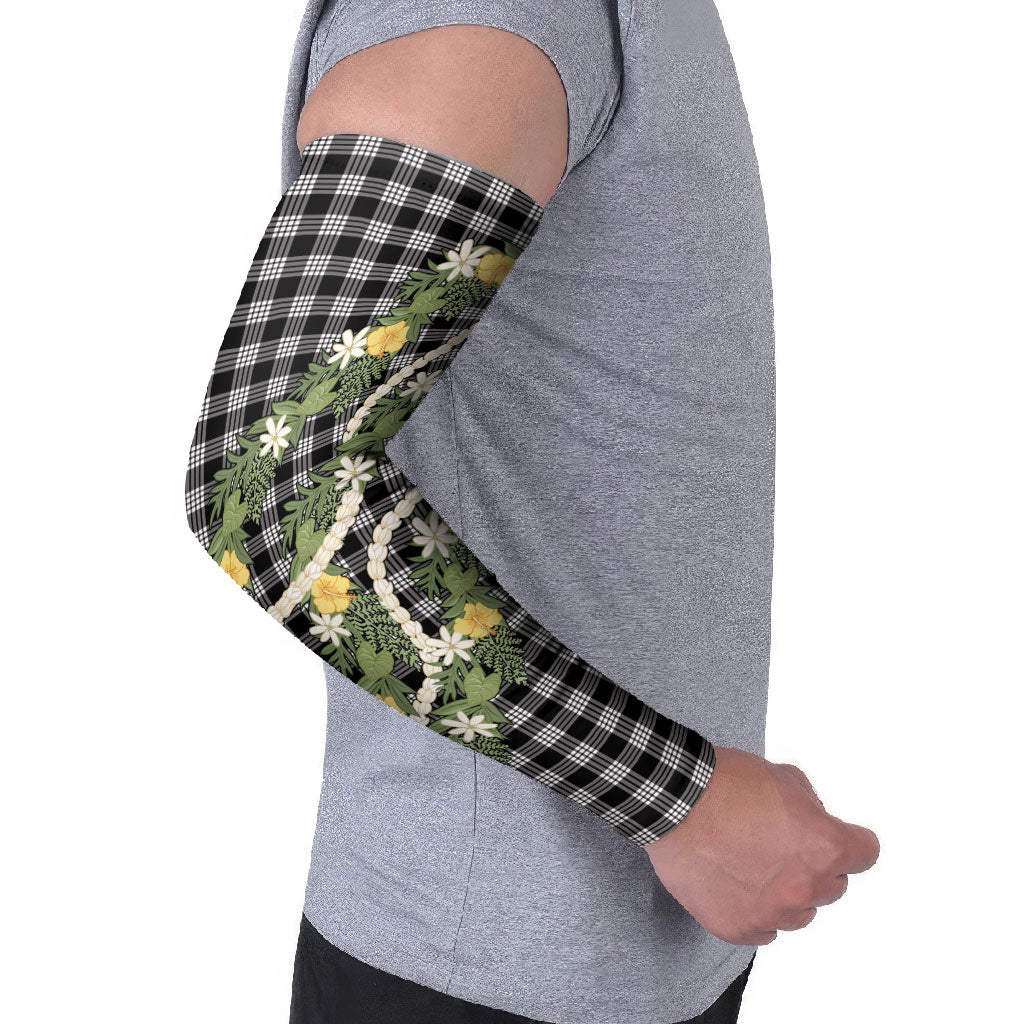 Aloha Puakenikeni Anthurium Pikake Lei Arm Sleeves Black Hawaiian Palaka Pattern LT9 - Polynesian Pride