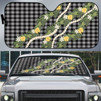 Aloha Puakenikeni Anthurium Pikake Lei Auto Sun Shade Black Hawaiian Palaka Pattern LT9 Black - Polynesian Pride