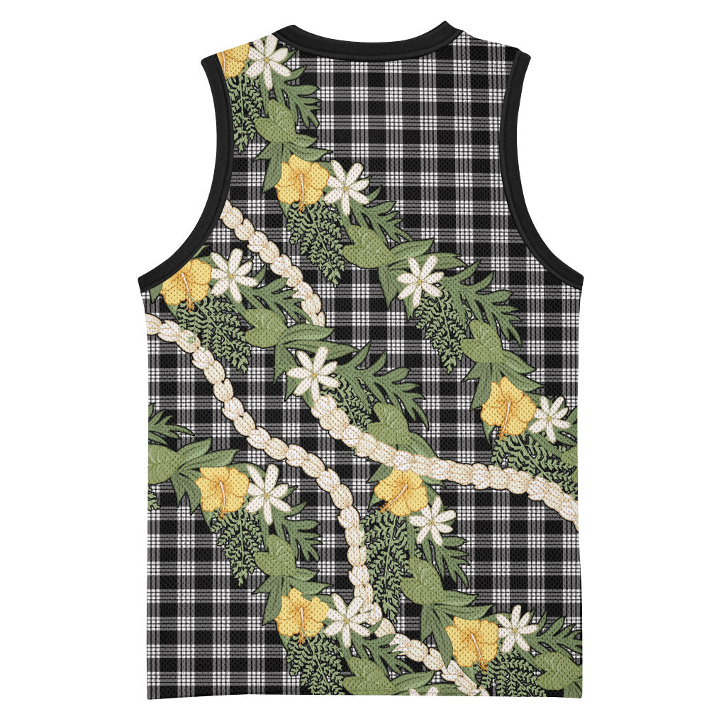 Aloha Puakenikeni Anthurium Pikake Lei Basketball Jersey Black Hawaiian Palaka Pattern LT9 - Polynesian Pride