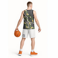 Aloha Puakenikeni Anthurium Pikake Lei Basketball Jersey Black Hawaiian Palaka Pattern LT9 - Polynesian Pride