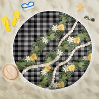 Aloha Puakenikeni Anthurium Pikake Lei Beach Blanket Black Hawaiian Palaka Pattern LT9 One Size 150cm Black - Polynesian Pride