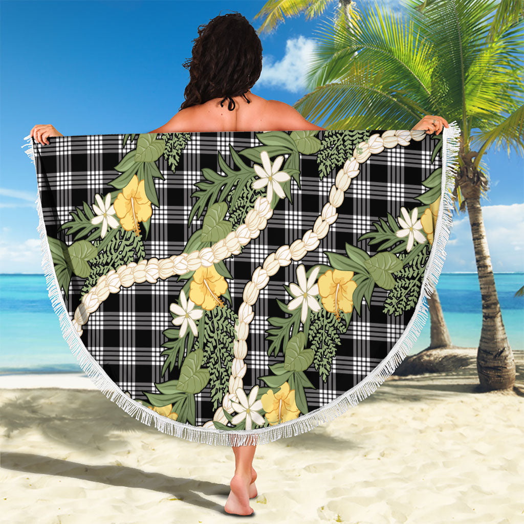 Aloha Puakenikeni Anthurium Pikake Lei Beach Blanket Black Hawaiian Palaka Pattern LT9 - Polynesian Pride