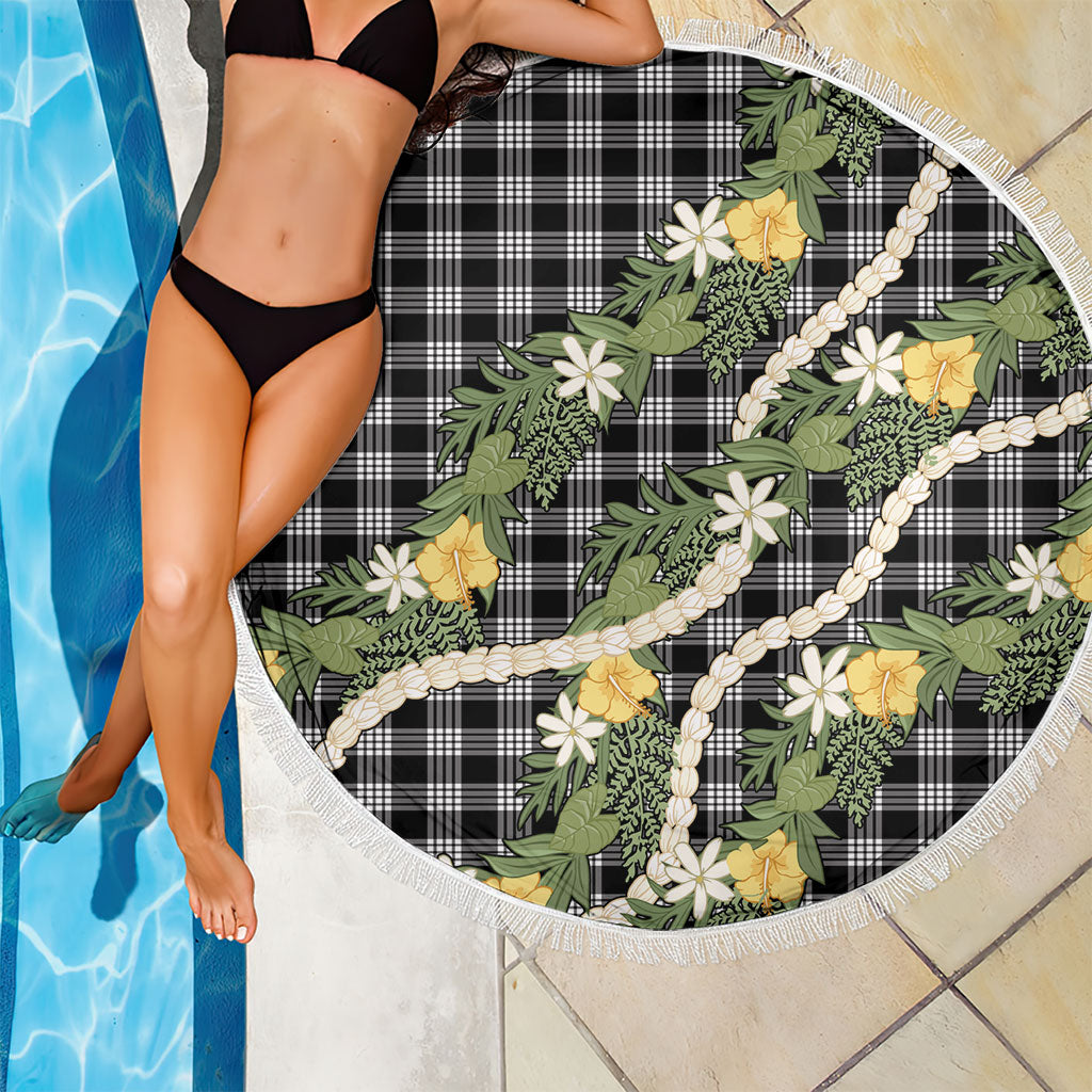 Aloha Puakenikeni Anthurium Pikake Lei Beach Blanket Black Hawaiian Palaka Pattern LT9 - Polynesian Pride
