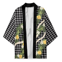 Aloha Puakenikeni Anthurium Pikake Lei Kimono Black Hawaiian Palaka Pattern LT9 Unisex Black - Polynesian Pride